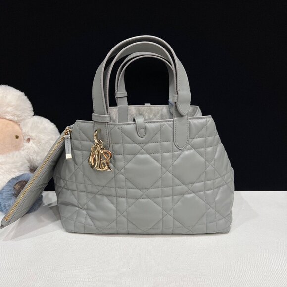 Dior Toujours Medium Tote Bag in Stone Gray Calfskin with Pouch - Picture 1 of 5